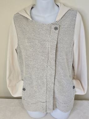 Cream and Black Textured Knit Harley Davidson Hooded Jacket